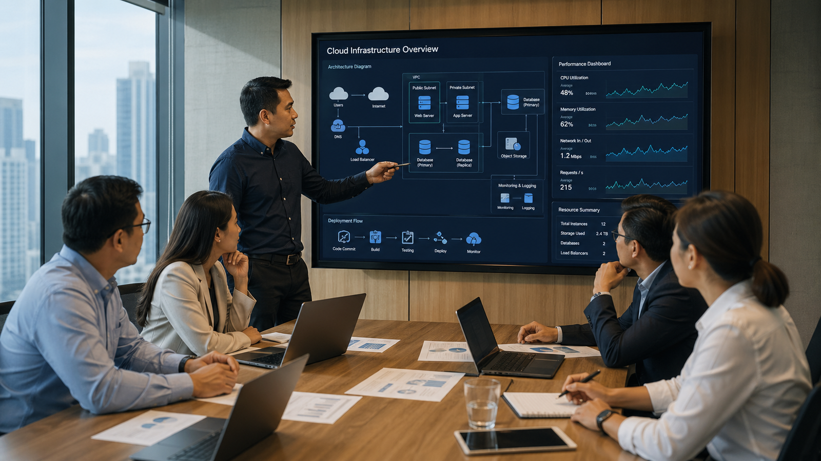 Team reviewing cloud infrastructure